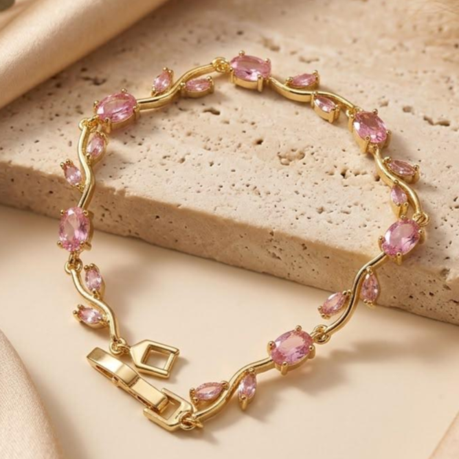 Pink Tulip Anti-Tarnish Gold-Plated Bracelet