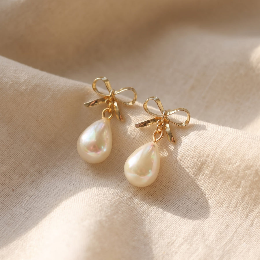 Vintage Bow & Teardrop Pearl Earrings